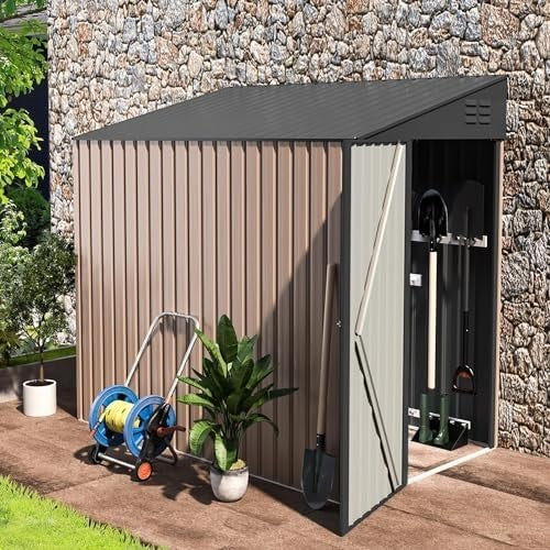 Metal Garden Storage Shed 2.14x1.3m Lockable Outdoor Lean To Shed Waterproof