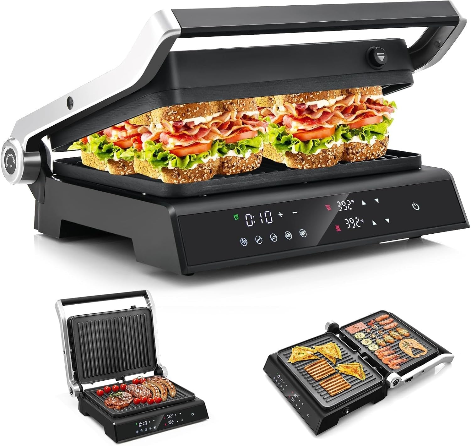 3-in-1 Panini Press Grill 1200W Non-Stick Plates 31x35x15cm