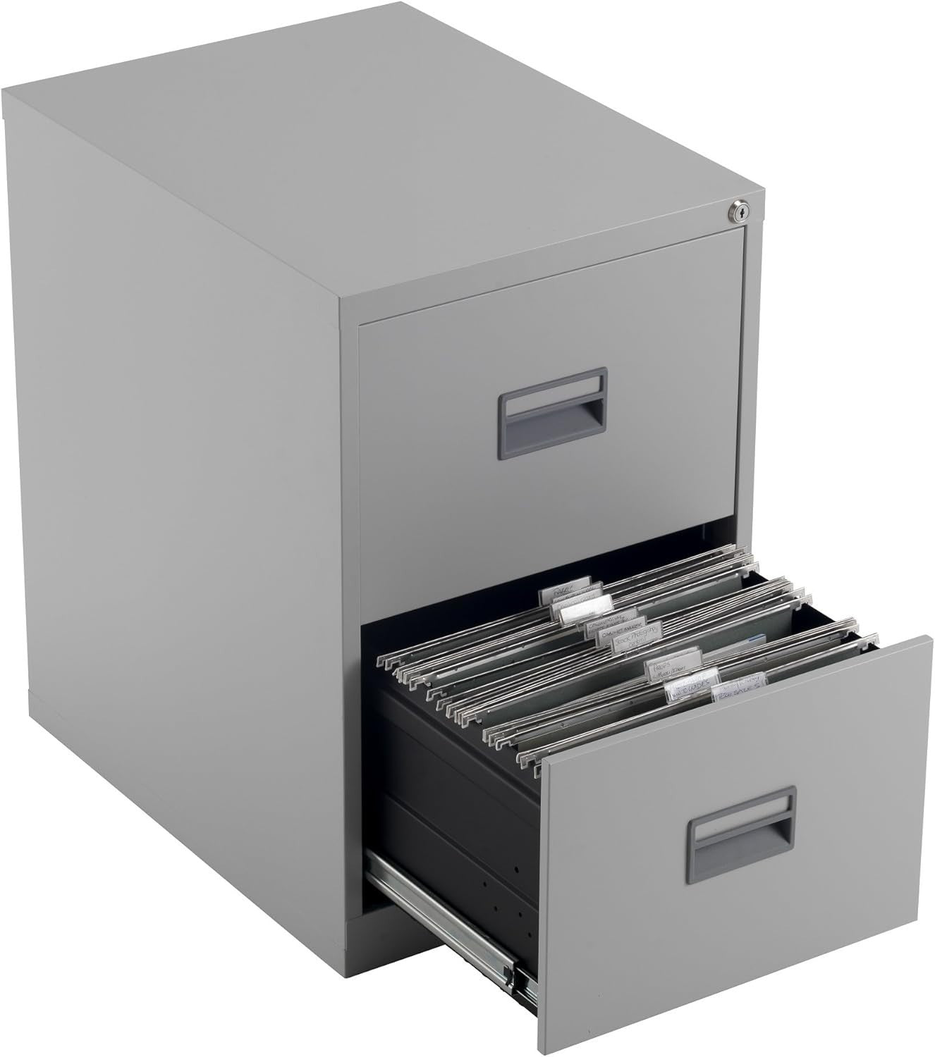 Grey Steel Filing Cabinet 2 Drawer Lockable Heavy Duty 70cm