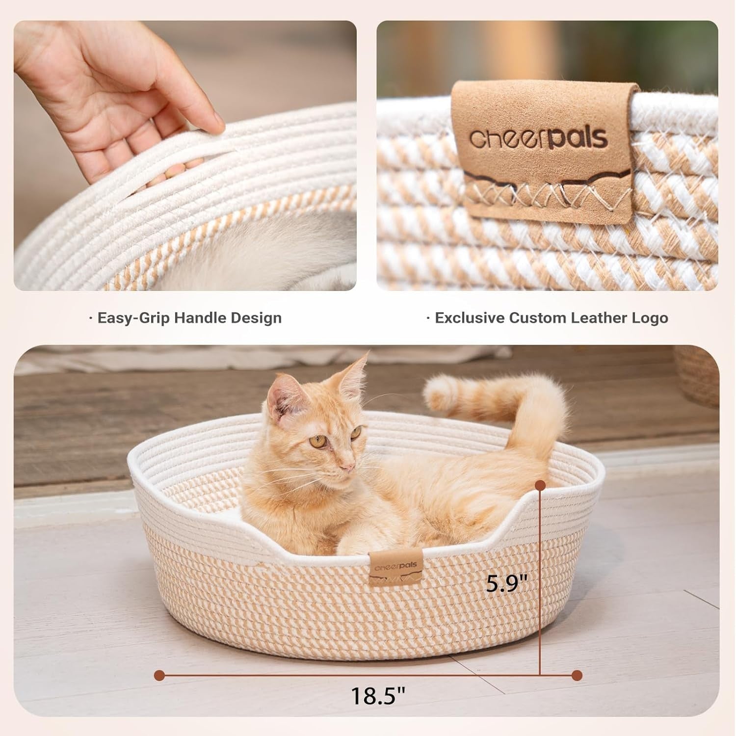 Washable Cat Bed Basket 47cm Cotton Rope Woven Cushion All Season