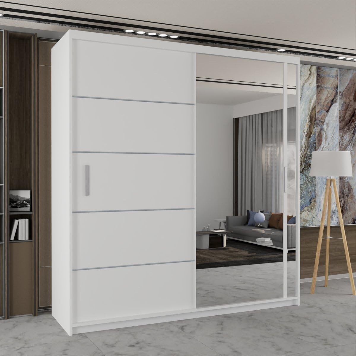 White Sliding Mirror Wardrobe 2 Door 120cm Modern Bedroom Storage