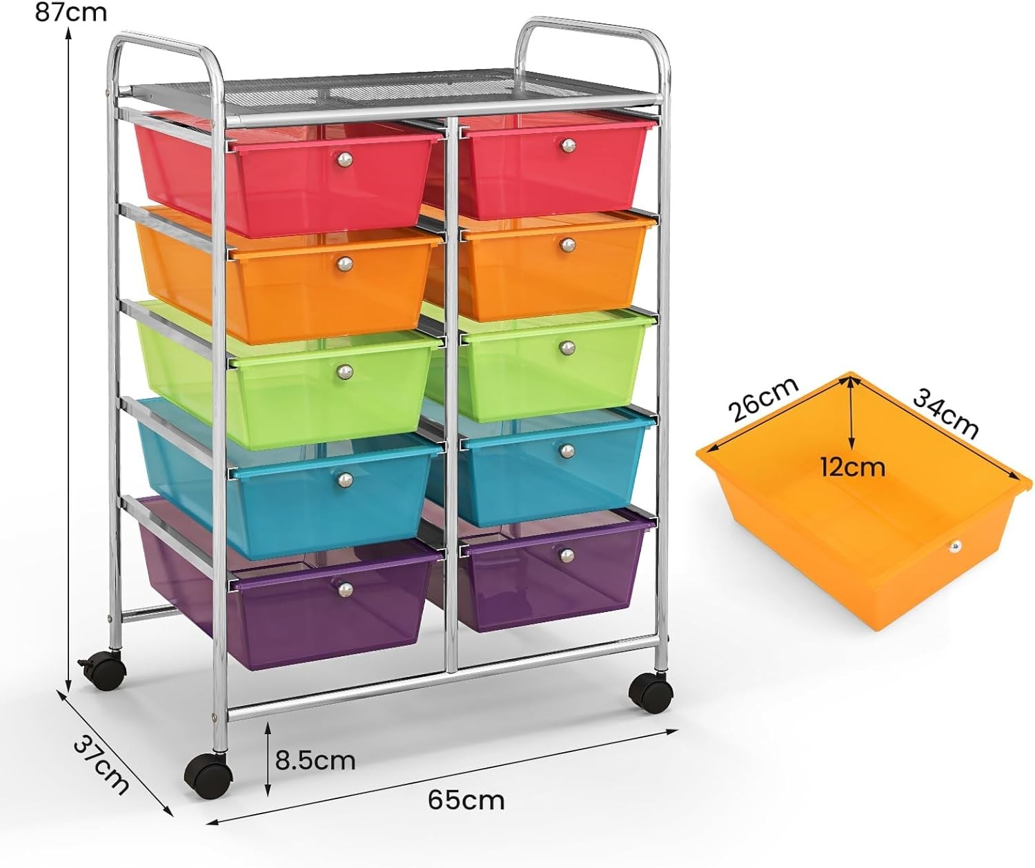 Rainbow 10 Drawer Rolling Storage Cart Utility Trolley Craft Organizer