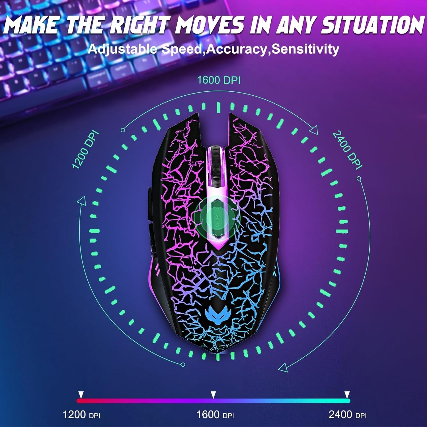 Rechargeable Wireless Gaming Mouse RGB 2400 DPI Silent 6 Buttons