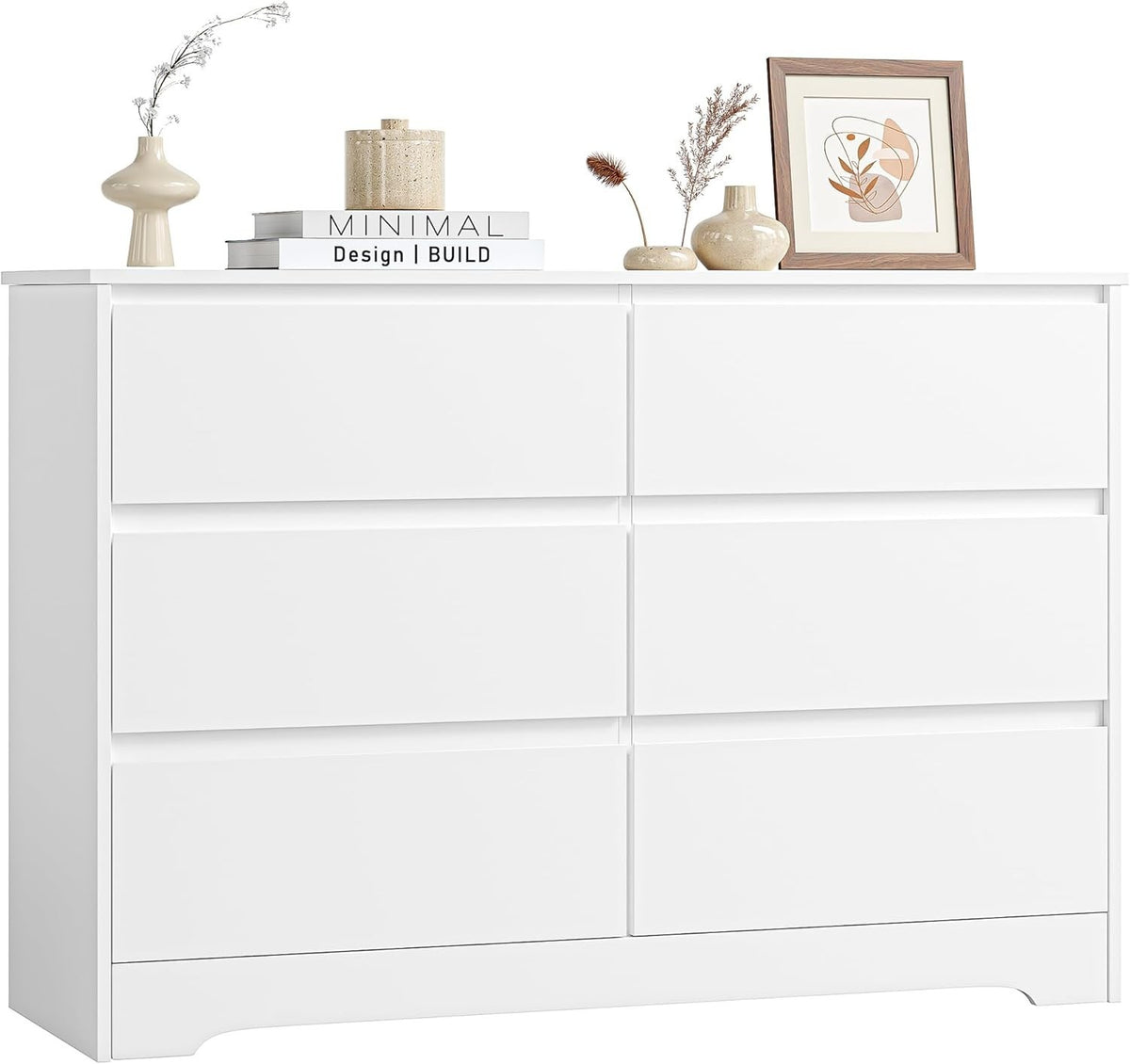 White 6 Drawer Chest Modern Wide Dresser Storage Unit Bedroom Cabinet