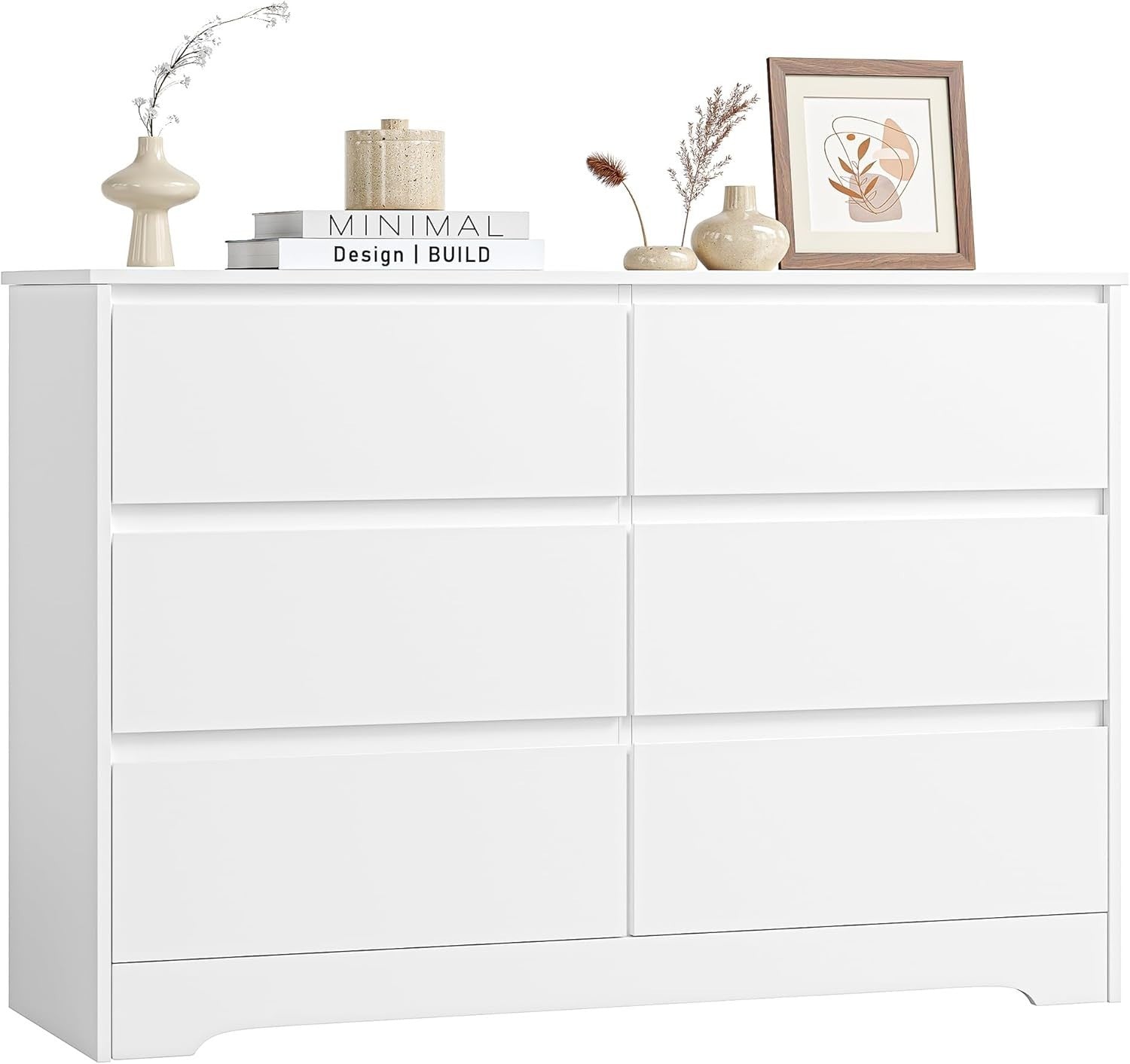 White 6 Drawer Chest Modern Wide Dresser Storage Unit Bedroom Cabinet