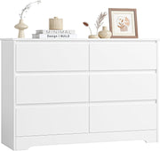 White 6 Drawer Chest Modern Wide Dresser Storage Unit Bedroom Cabinet