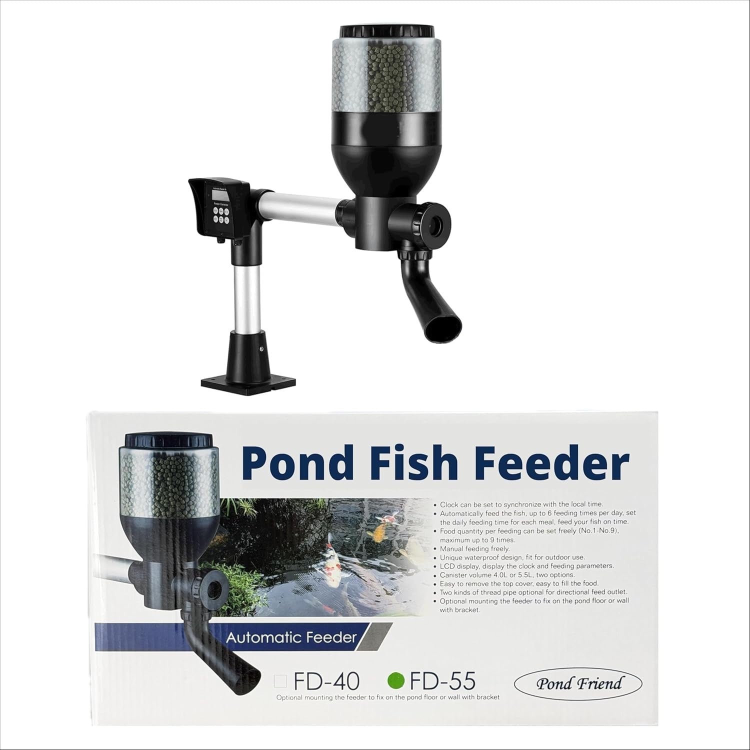 Automatic Pond Fish Feeder 5.5L LCD Timer Koi Goldfish Food Dispenser