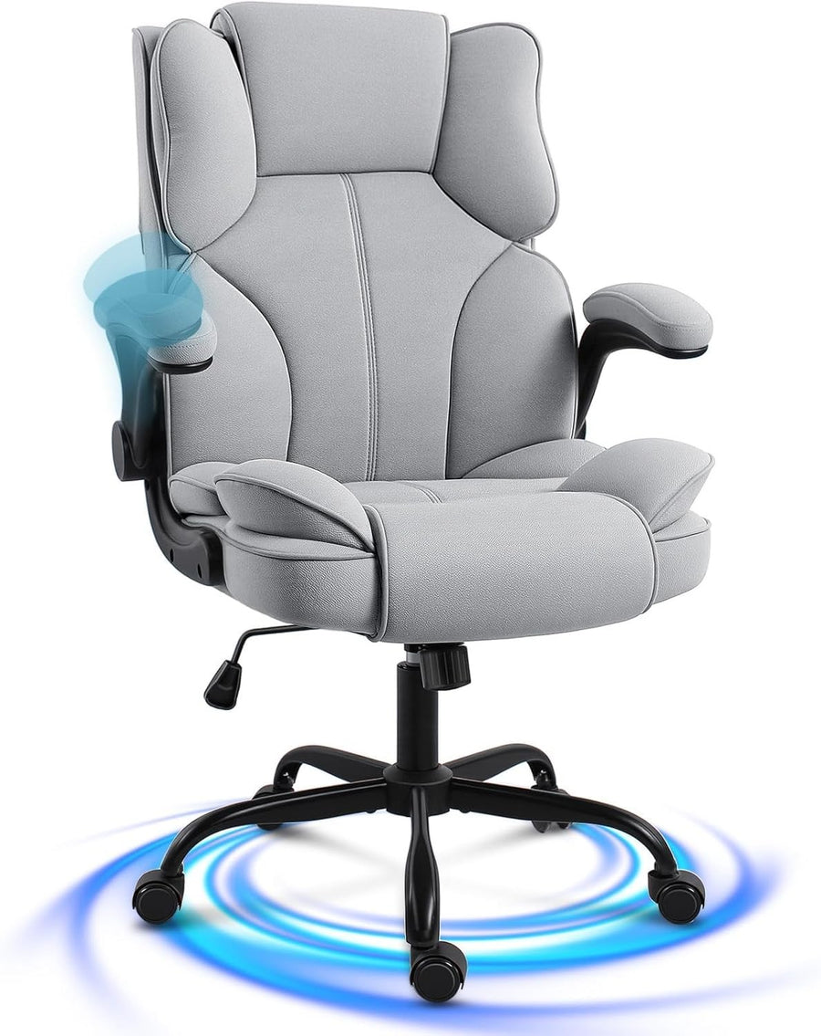 Ergonomic Office Chair 90° Flip-Up Armrests Swivel Grey Fabric