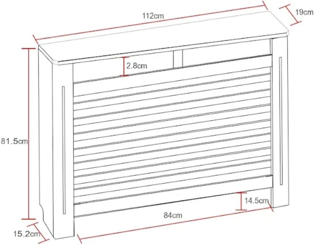 Medium White Radiator Cover Modern MDF Cabinet Horizontal Slat W112xH81.5cm