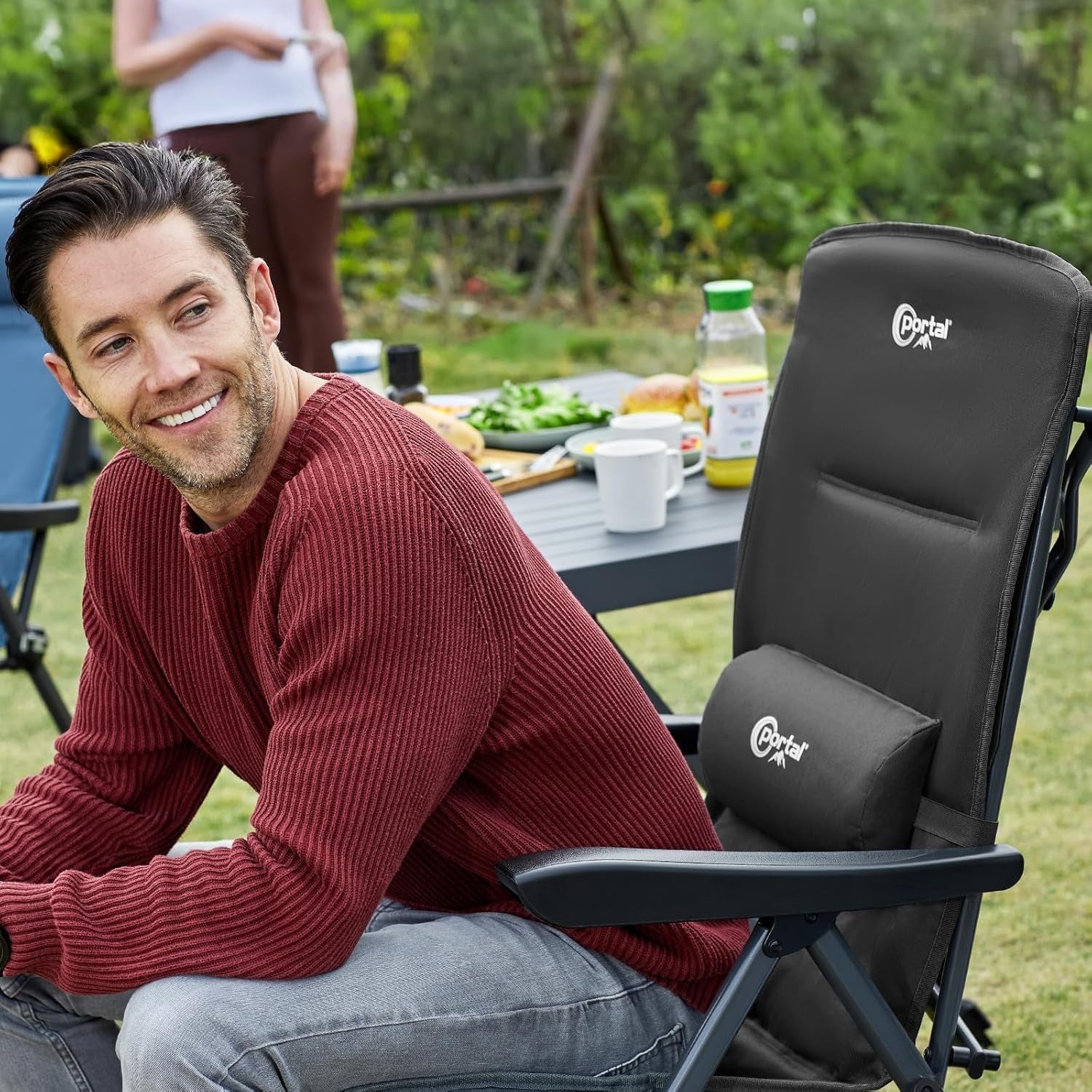 Reclining Folding Camping Chair Padded Heavy Duty 160KG XL with Cup Holder