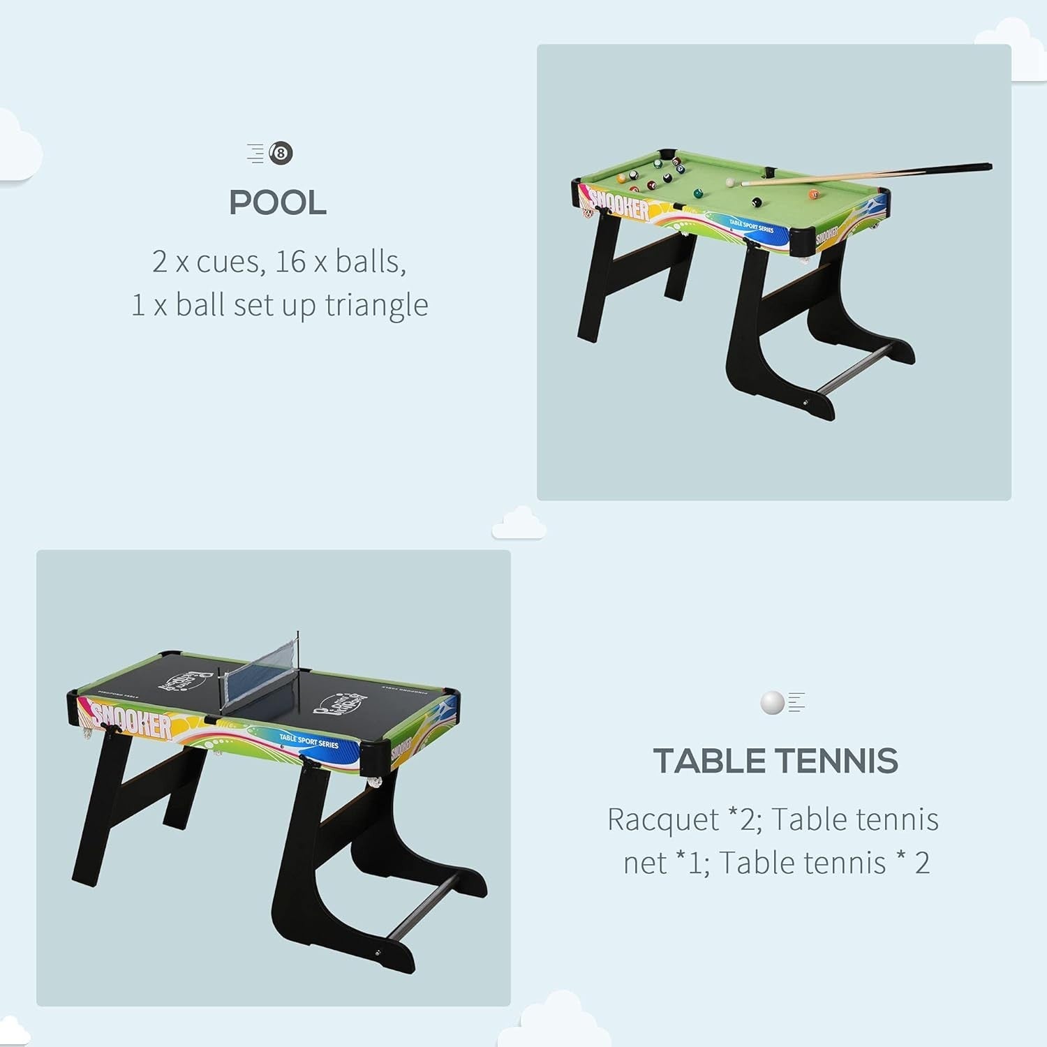 4 in 1 Folding Multi Game Table Kids Pool Foosball Hockey Tennis