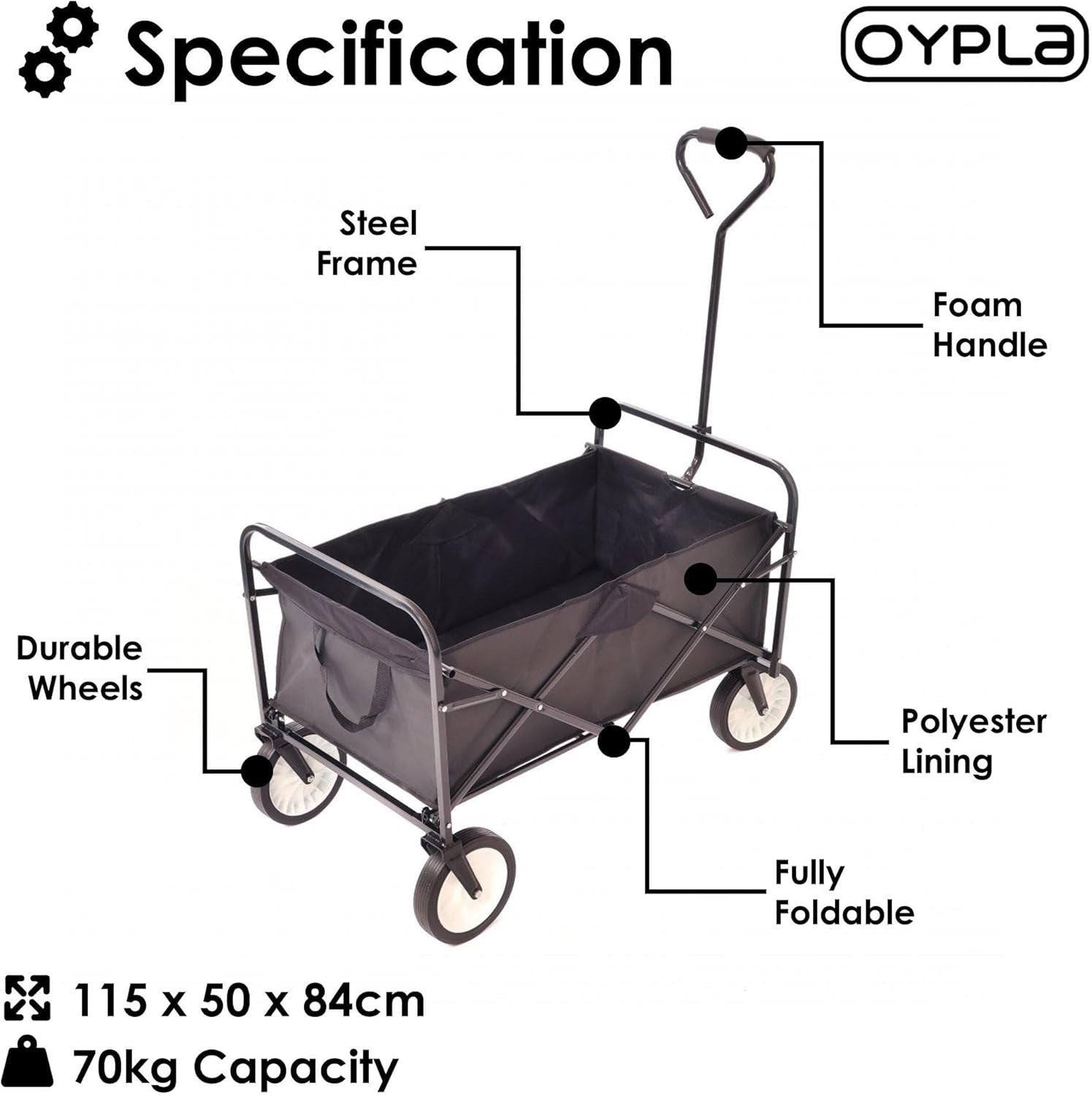 Heavy Duty Foldable Garden Festival Trolley Wagon Cart 70kg Capacity