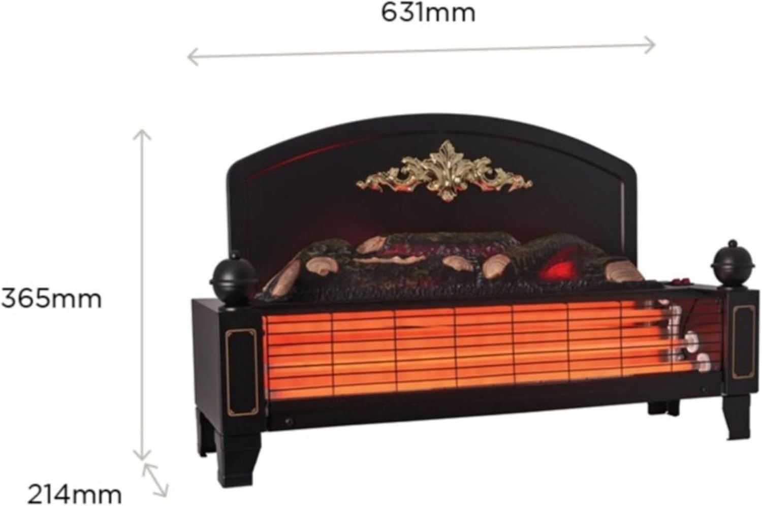 Electric Freestanding Radiant Bar Fire with Glowing Ember Log & 1.2kW Heat