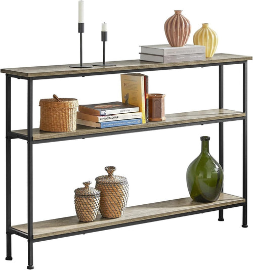Slim 3-Tier Metal Console Table 120x20x77cm Rustic Storage Shelf