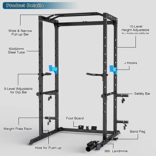 Multi-Function Power Rack Black with Pull Up Bar & Adjustable J-Hooks