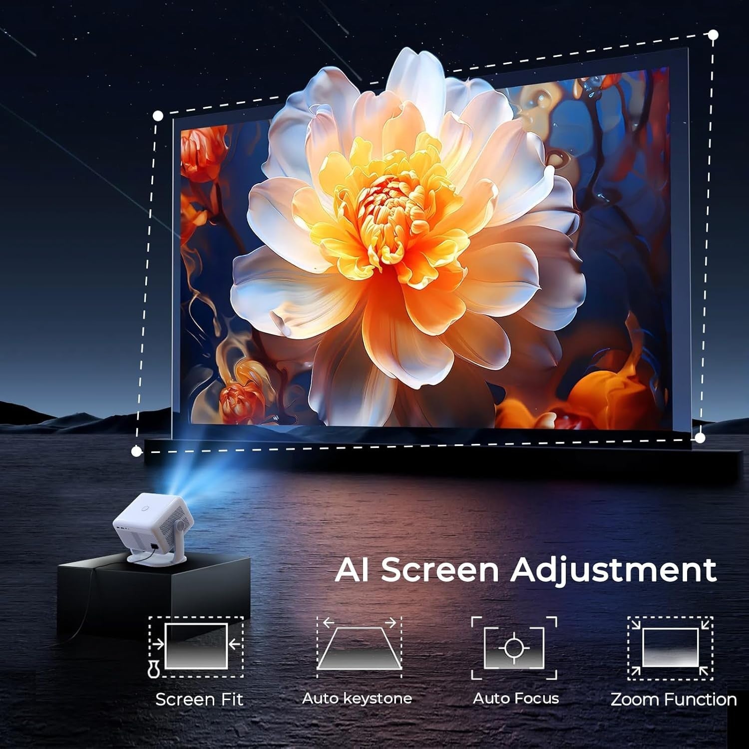 600 ANSI Smart Projector 1080P 4K Android TV WiFi 6 Bluetooth