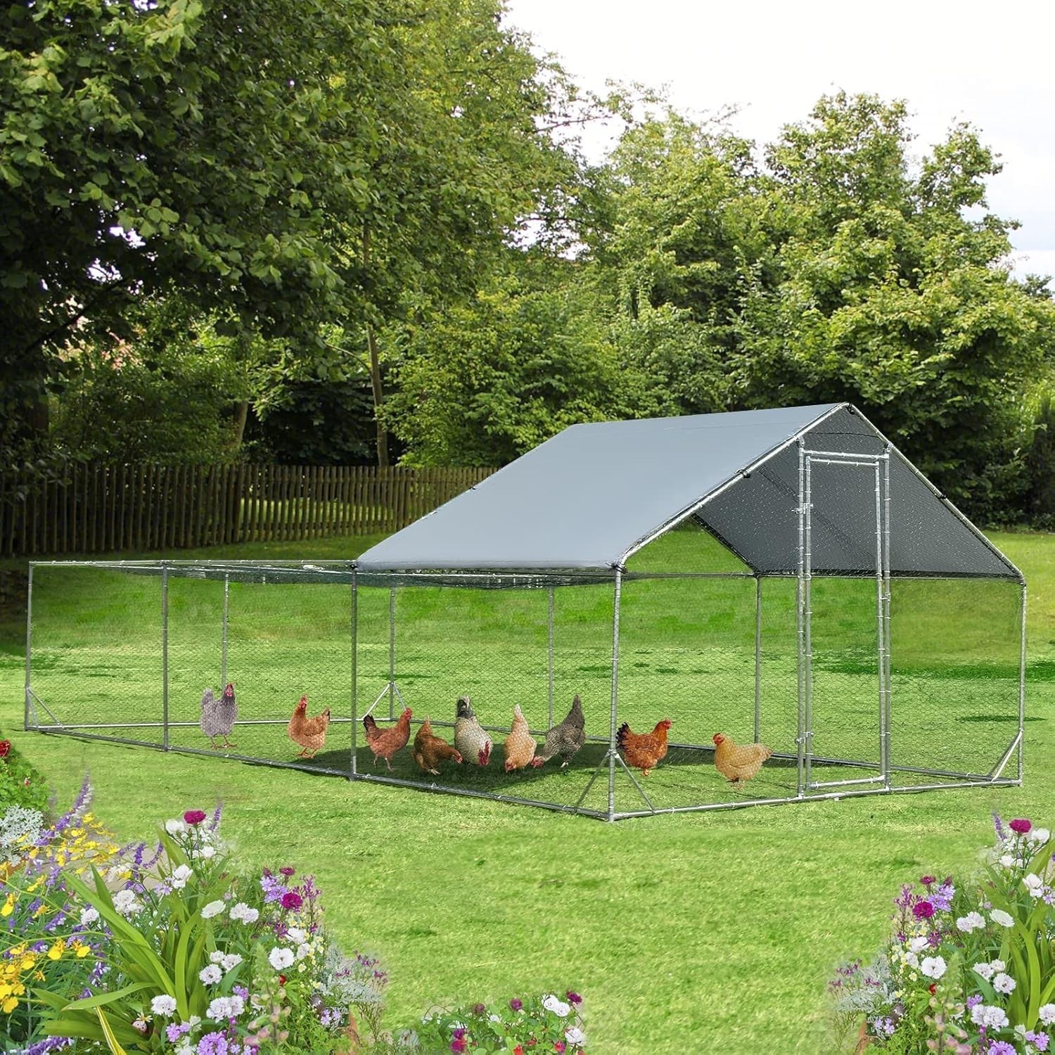 Extra Large Walk In Poultry Run Galvanised Steel Cage Waterproof Roof 6x3m