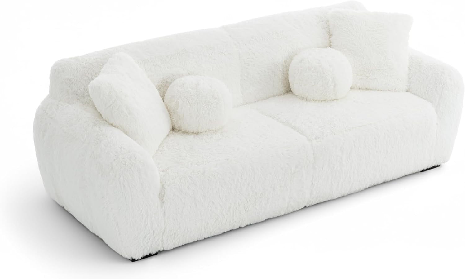 White Teddy Sofa Set 3+1 Faux Fur Deep Seat Fluffy Lounge Chair & Couch