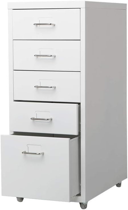 White Metal Mobile Filing Cabinet 5 Drawer Vertical Office Storage