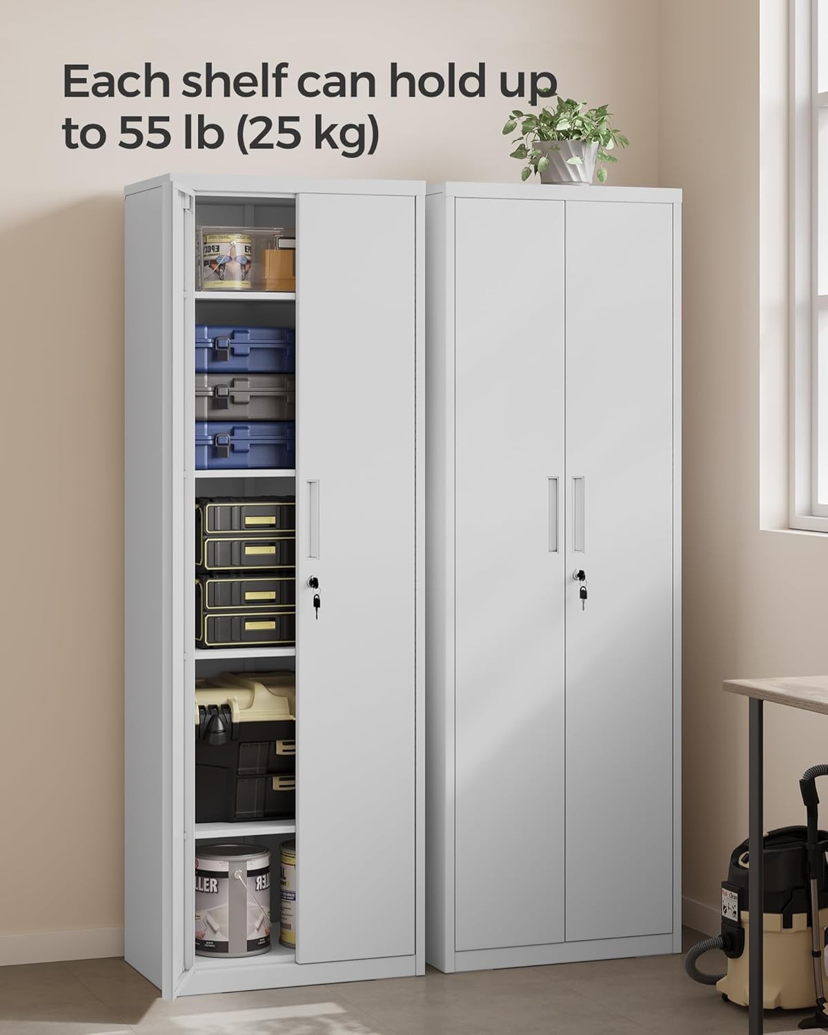 Metal Lockable Storage Cabinet 5 Shelf Steel Cupboard for Office Garage