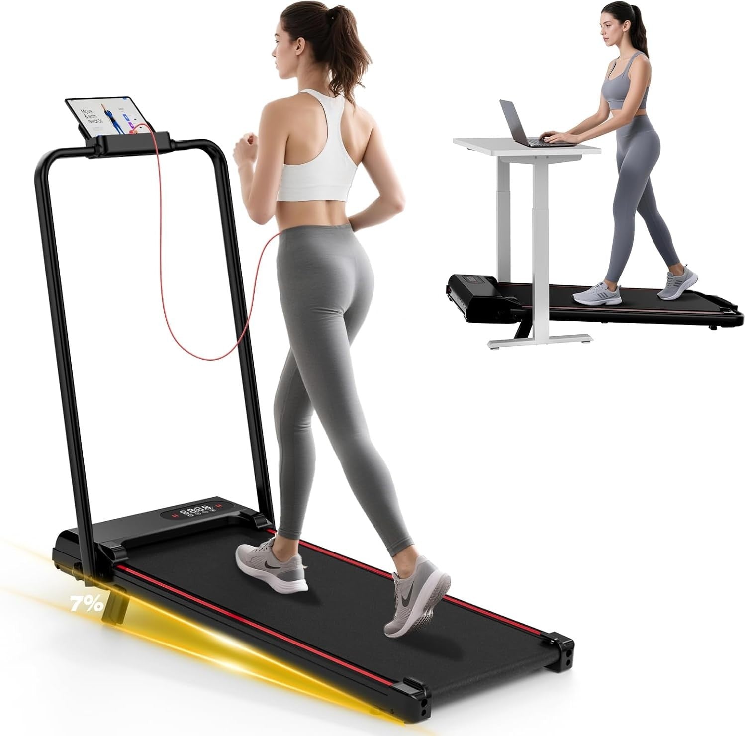 Compact Foldable Walking Treadmill 7% Incline 2.5HP LED Home Gym