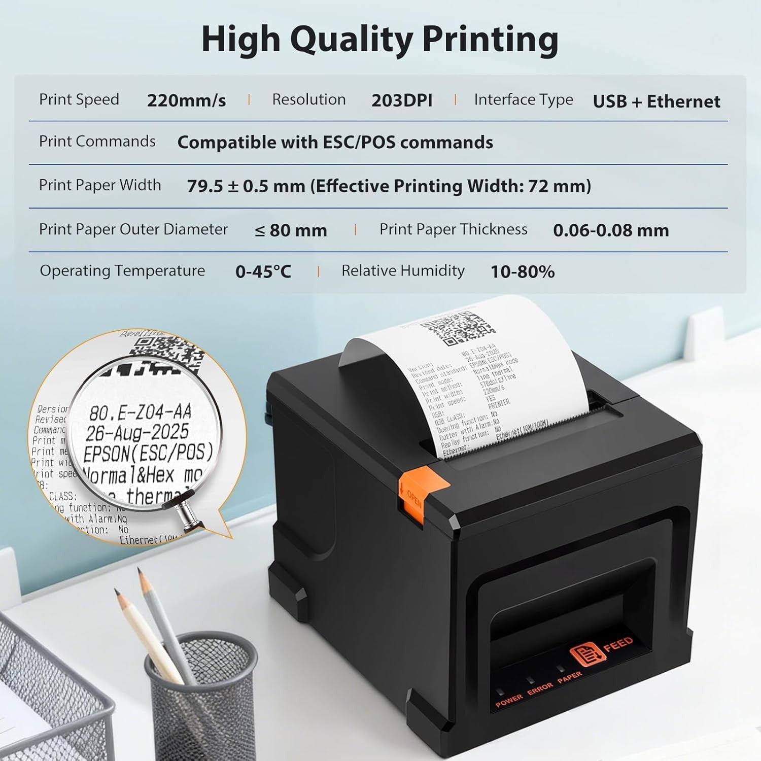 80mm Thermal Receipt Printer USB Ethernet ESC/POS