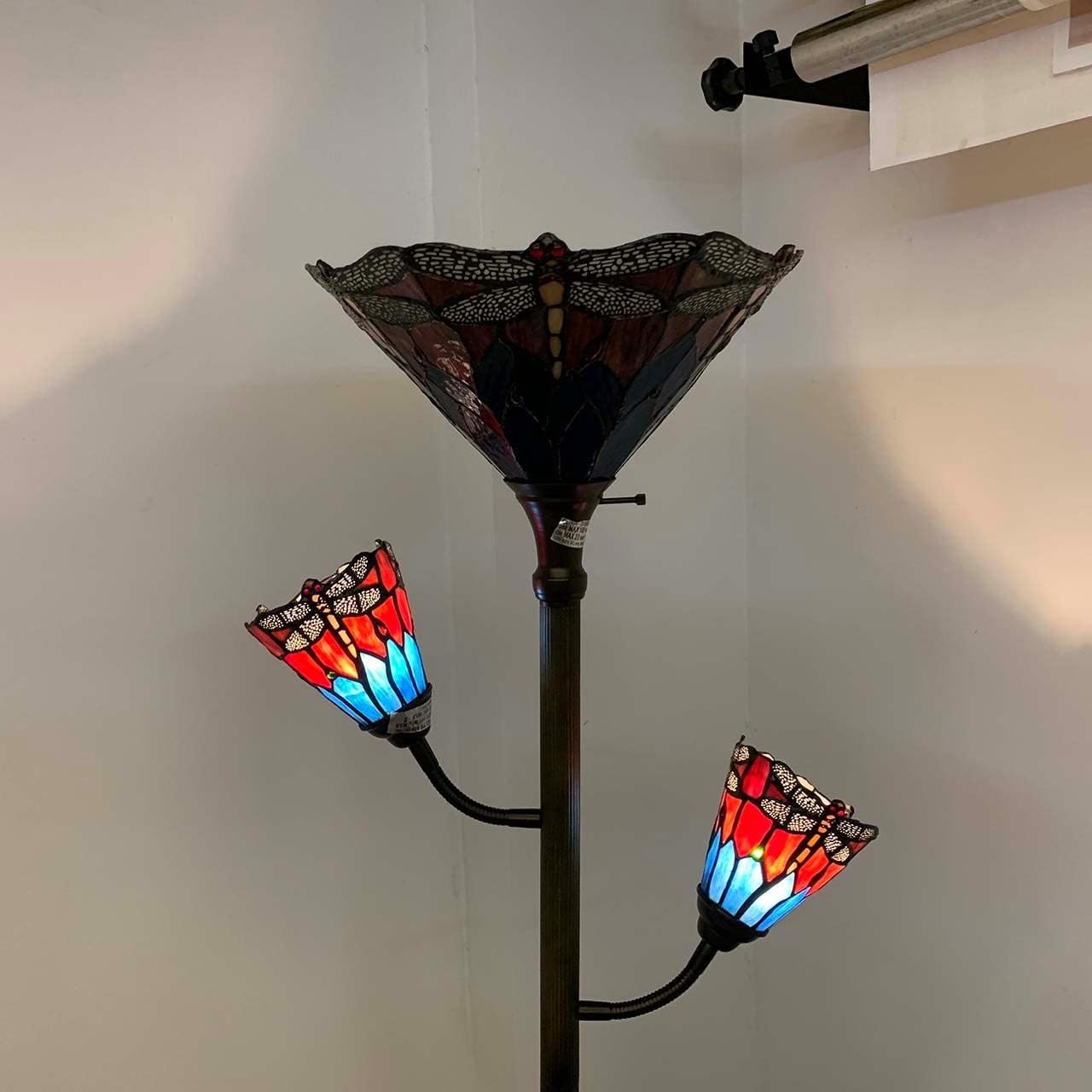 Adjustable 3-Light Stained Glass Floor Lamp, 70" Tall, Reading Light