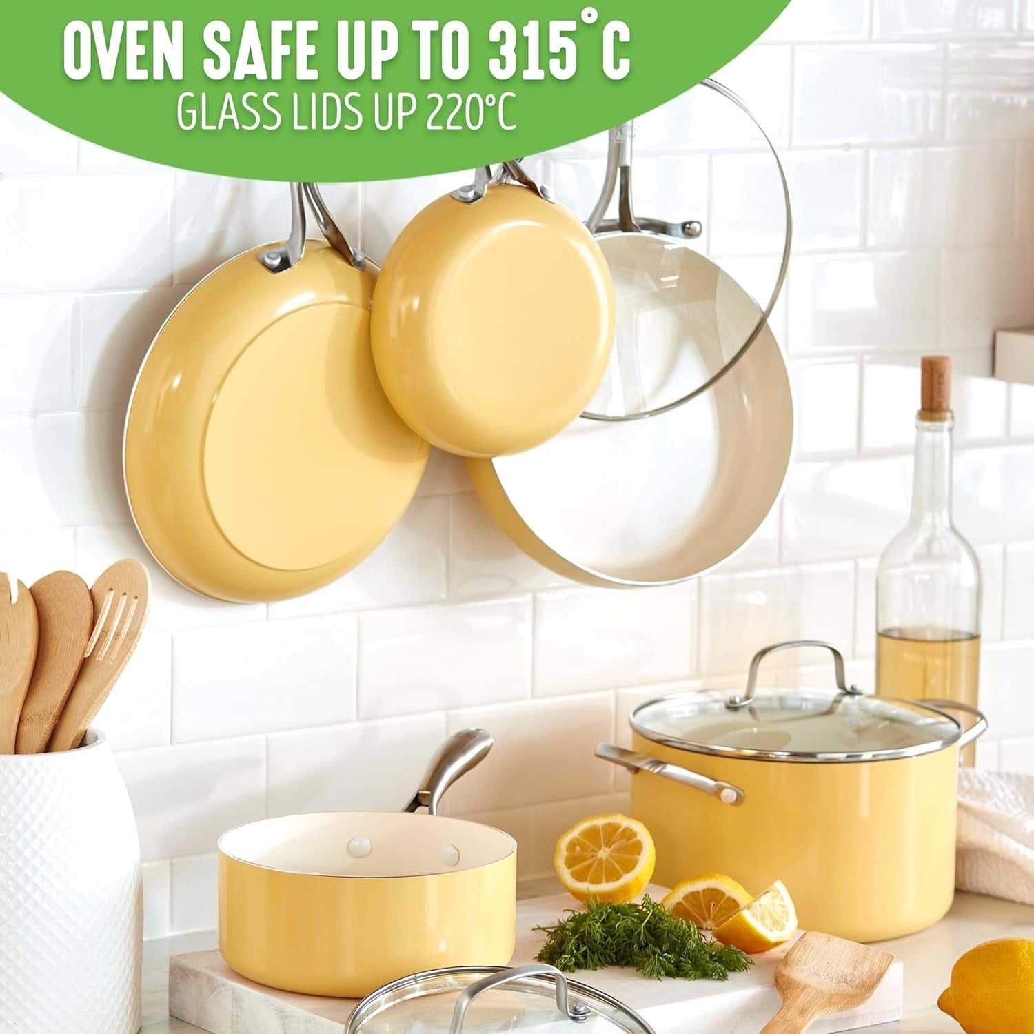 12Pcs Yellow Ceramic Cookware Set Non Stick Pots & Pans Induction PFAS Free