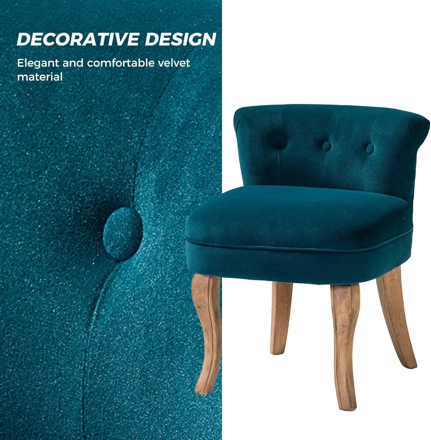 Set of 2 Teal Velvet Upholstered Vanity Chairs – Barrel Back with Wood Legs