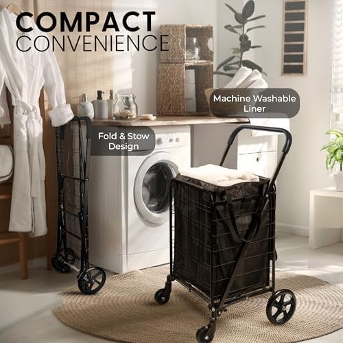 Compact Foldable Shopping Trolley Cart 32kg Capacity with 360° Wheels
