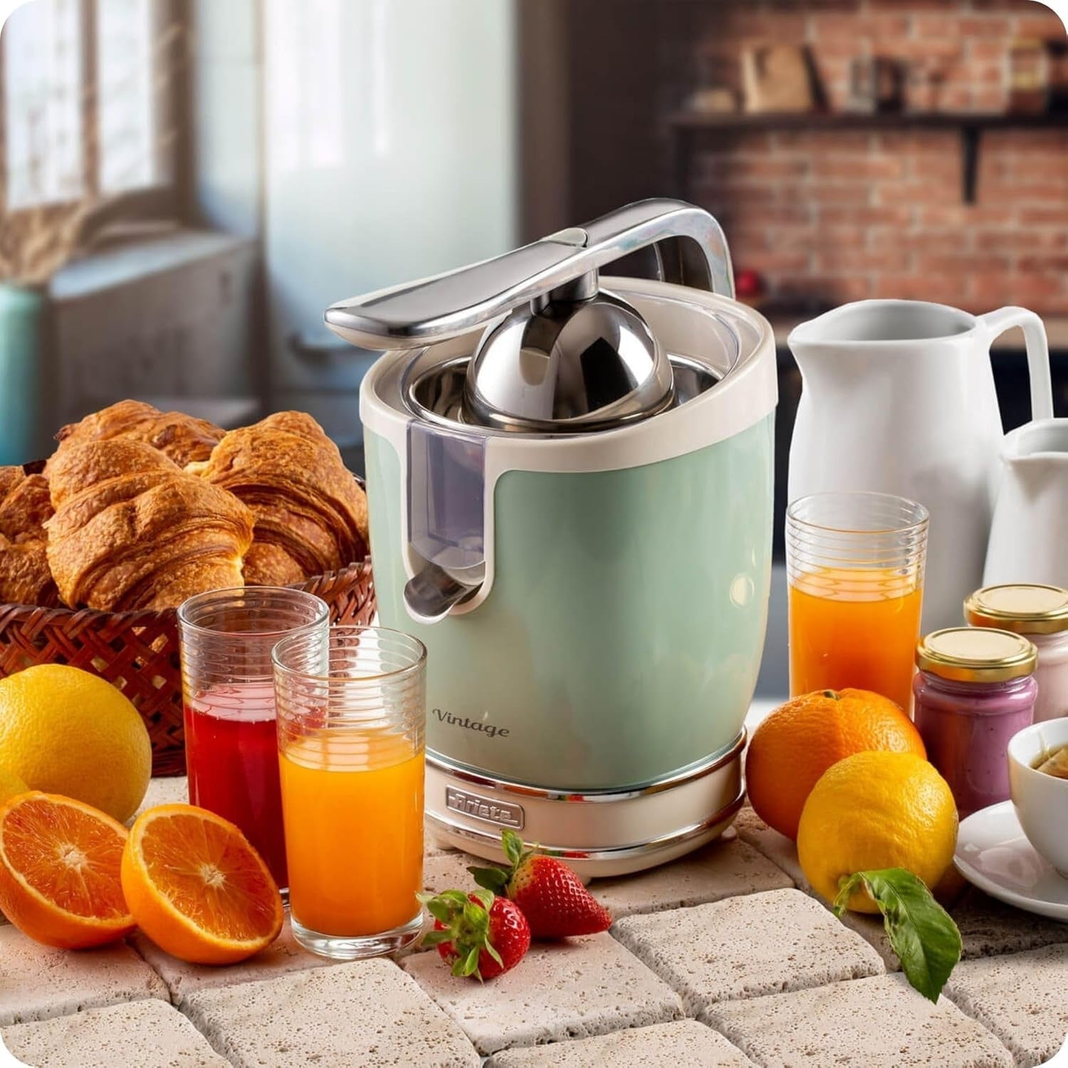 Electric Citrus Juicer Lever Press 85W Stainless Steel Anti-Drip Retro