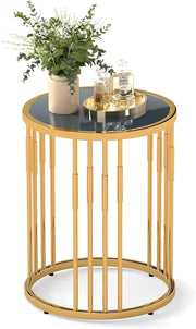 Round Gold Side Table with Glass Top | Modern Accent Sofa End Table 40cm