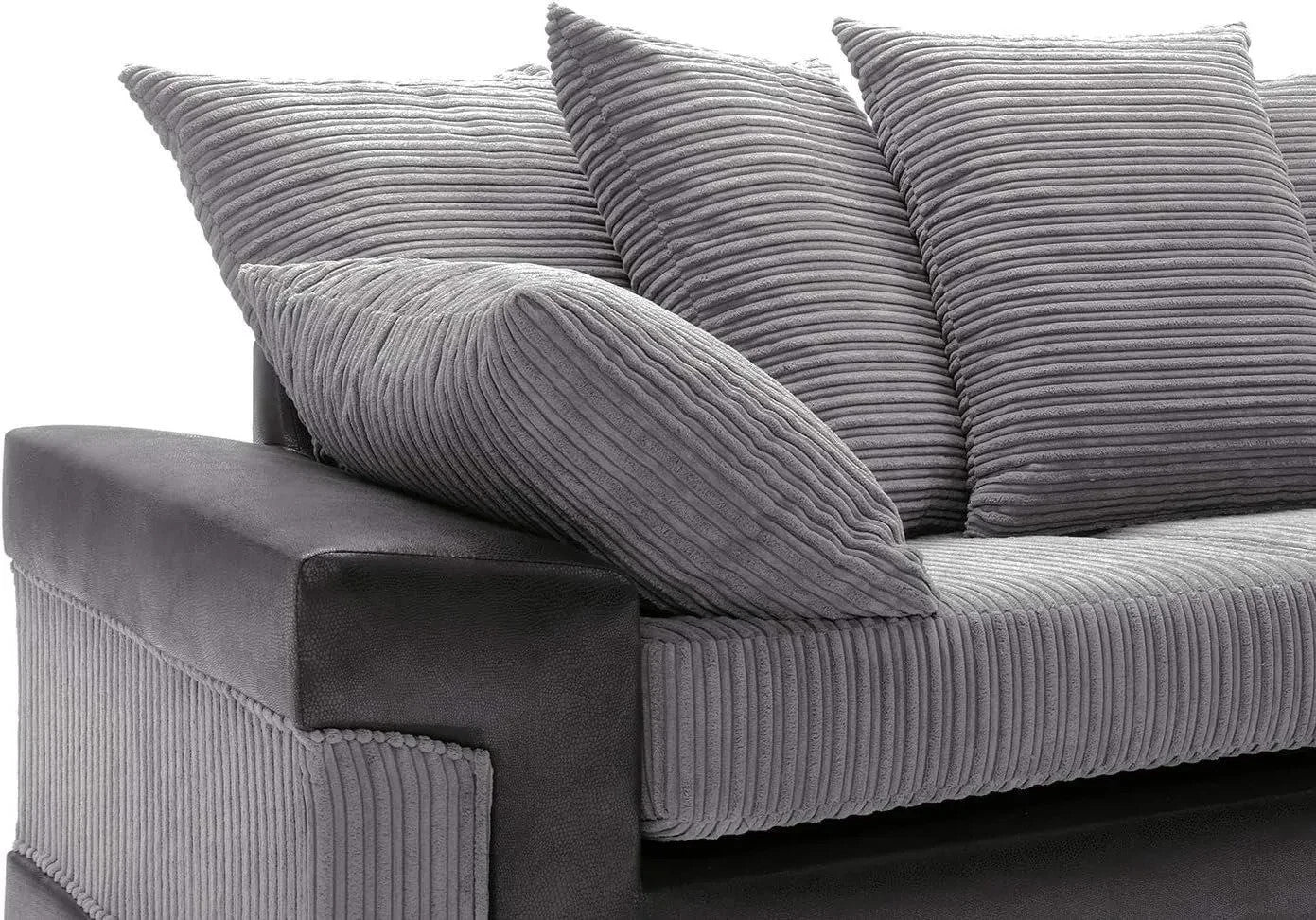 Grey Black L-Shape Jumbo Fabric Corner Sofa 5-Seater Scatter Back Comfy