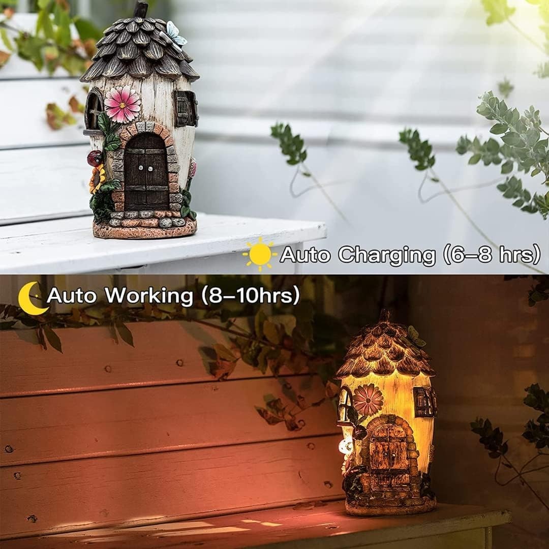 Solar Acorn Fairy House Garden Ornament 29cm LED Resin Pixie Elf Decor