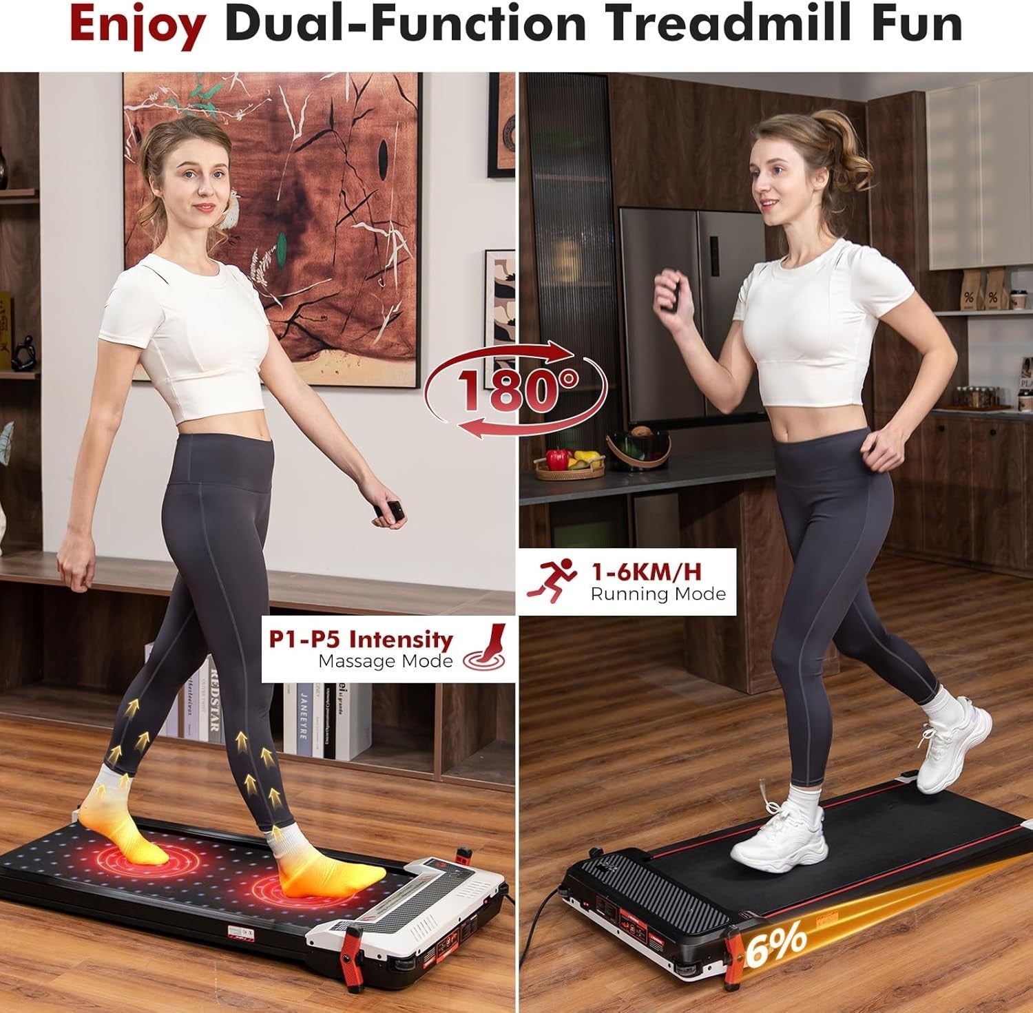 Under Desk Treadmill with Foot Massager 6% Incline LED Display Home/OfficeUnder