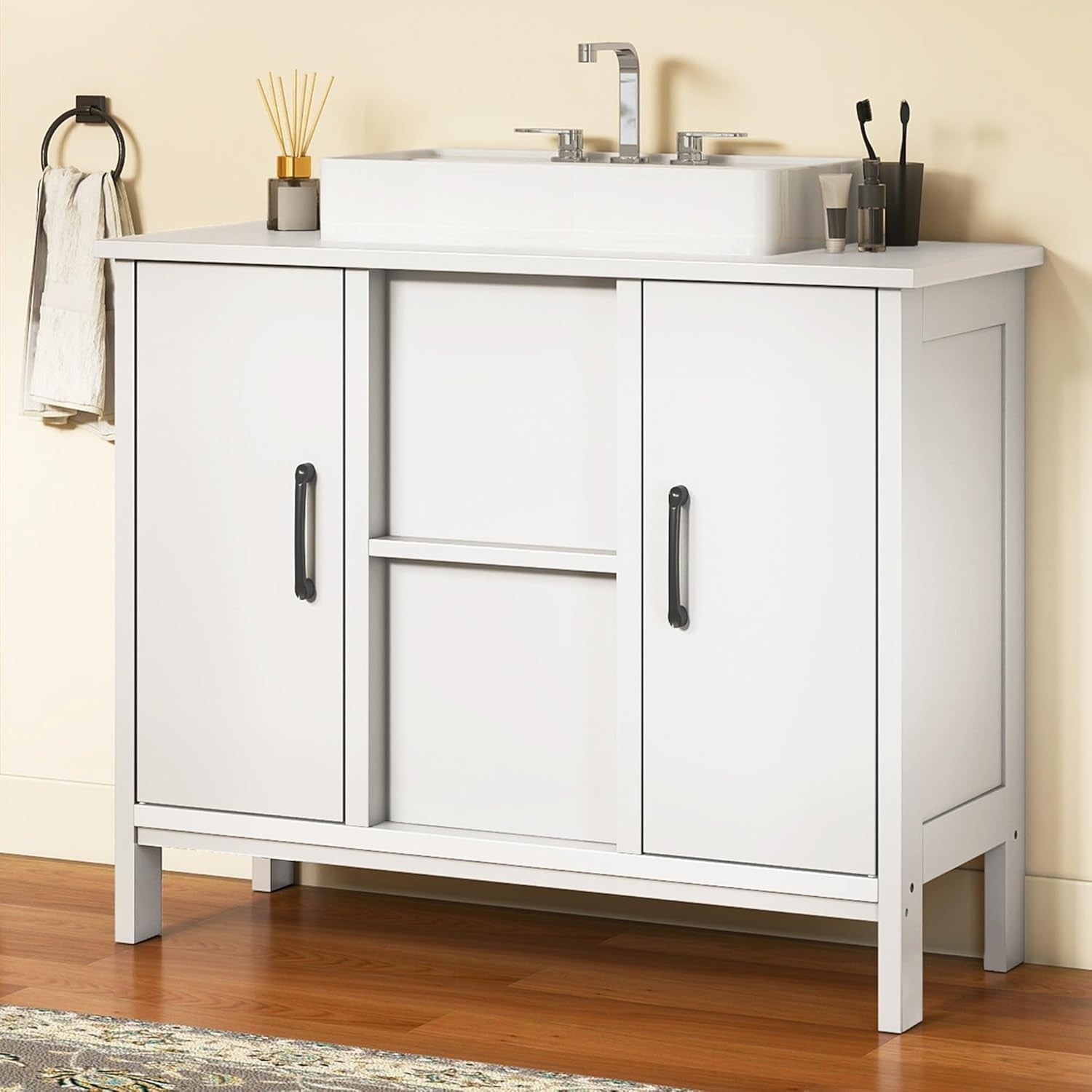 Under Sink Bathroom Cabinet White Storage Unit – 2 Doors, Slim Design, 70x30x60
