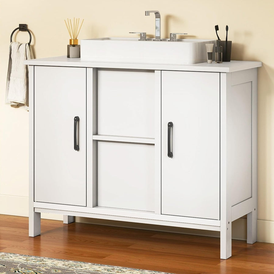 Under Sink Bathroom Cabinet White Storage Unit – 2 Doors, Slim Design, 70x30x60
