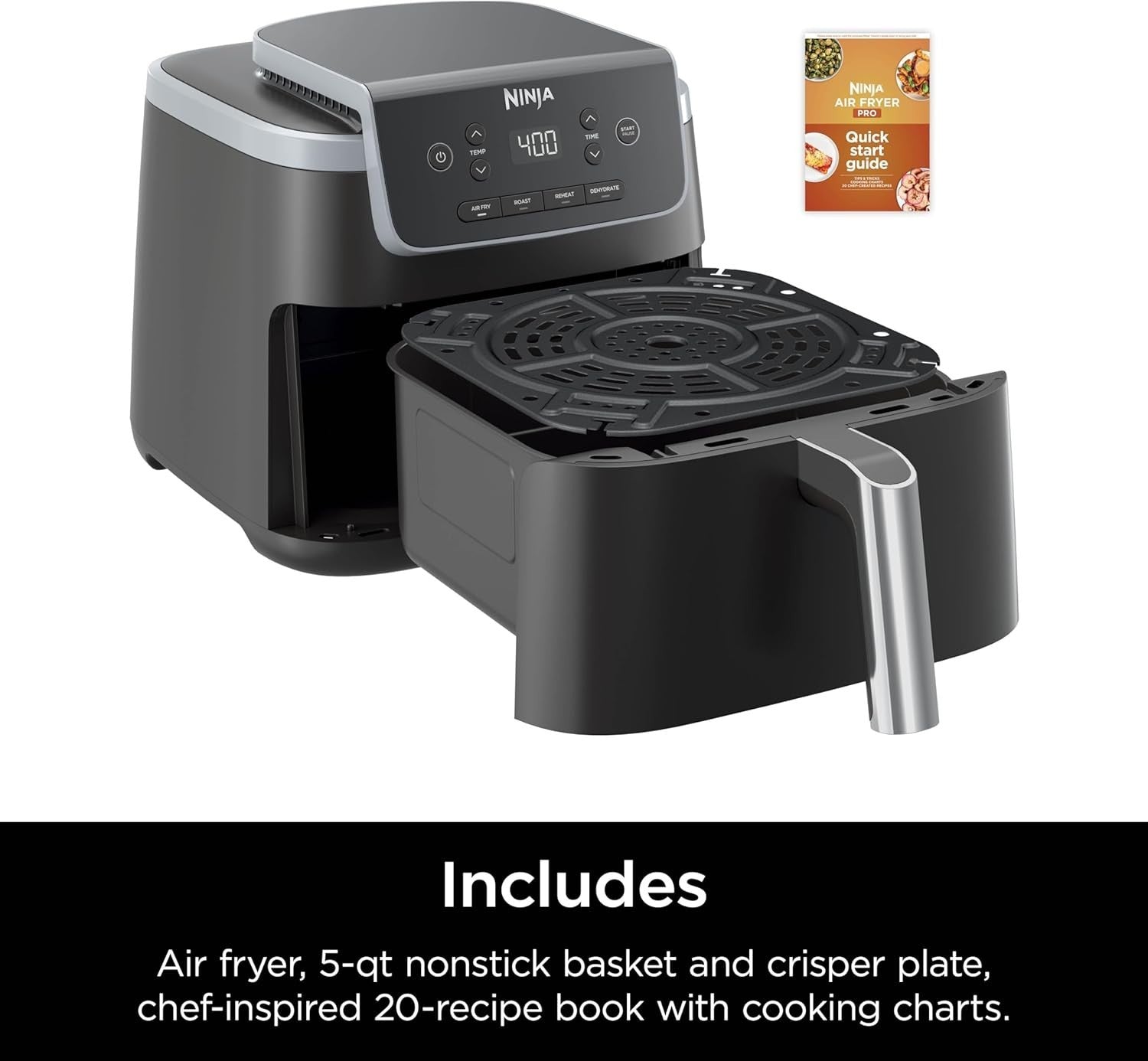 Air Fryer Pro 5QT 4-in-1 400°F Air Crisp Roast Reheat Dehydrate Nonstick