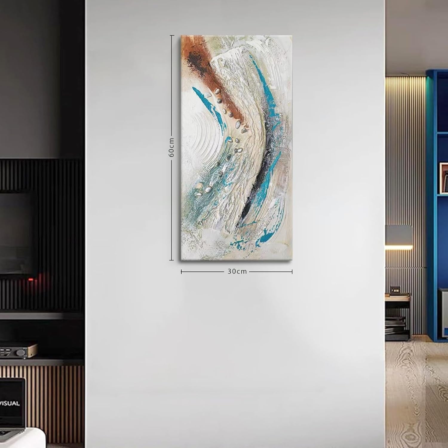 Framed Abstract Canvas Wall Art Blue Grey White 3D 30x60cm