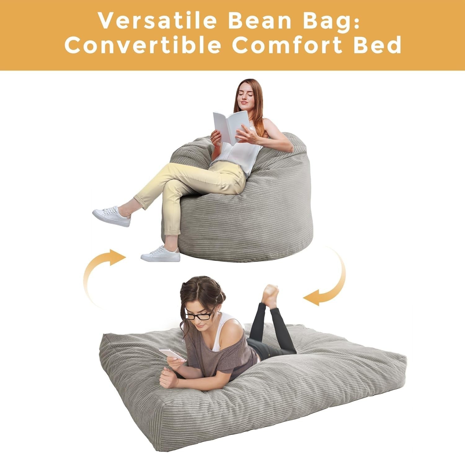 Convertible Bean Bag Sofa Bed King Size Corduroy Chair for Adults Guest