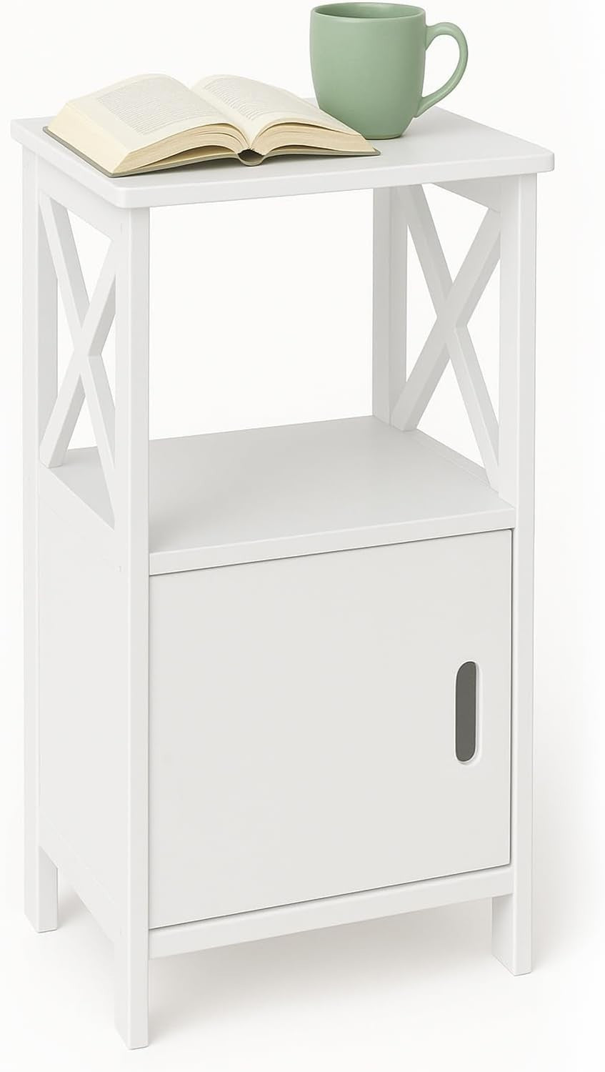 Compact 2-Tier Wooden Bedside Table with Drawer & Open Shelf White
