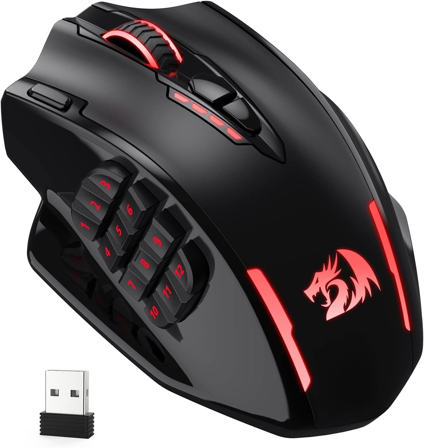 Wireless Gaming Mouse 16000 DPI RGB MMO 16 Buttons Rechargeable PC