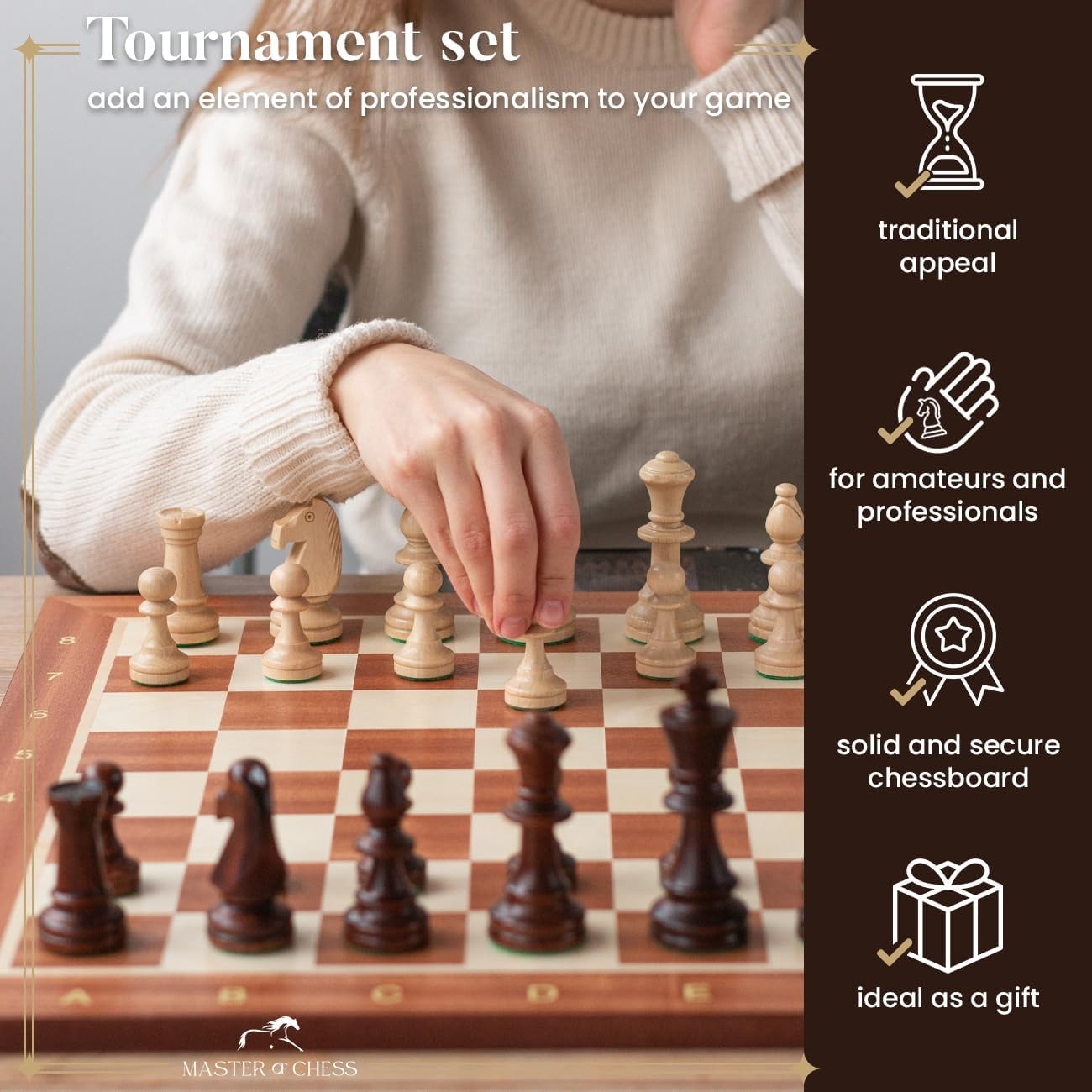 Professional Wooden Chess Set 48cm • Staunton Pieces • Inlaid Board & Storage Bo
