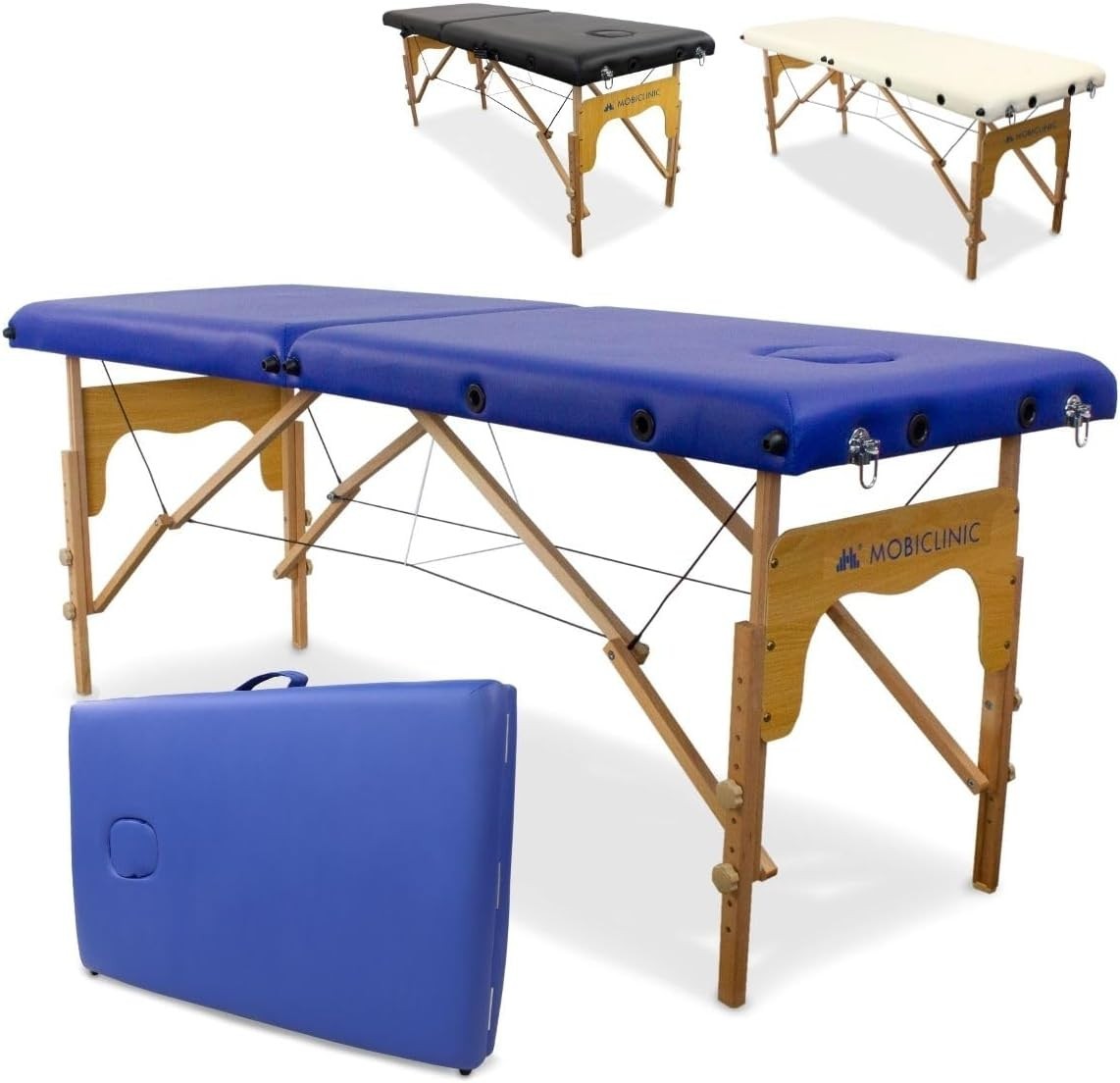 Portable Wooden Massage Table 2-Section Adjustable Therapy Bed Blue