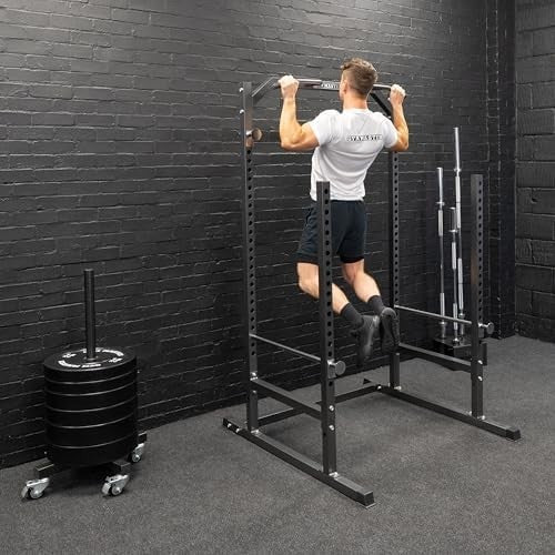 Heavy-Duty Half Power Cage Squat Rack Gunmetal with Dip Station & Safety Bars