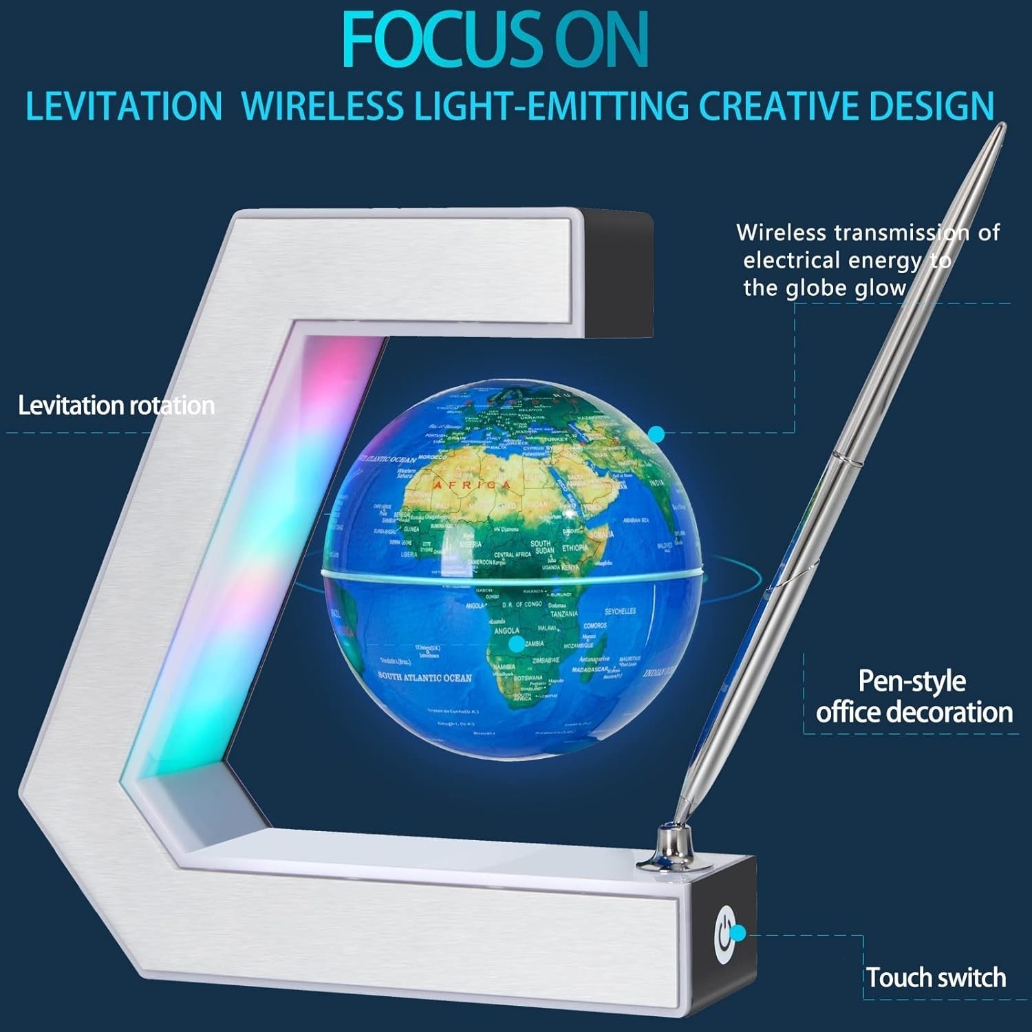 Magnetic Levitating Globe Silver Frame Floating Desk Lamp Educational Toy