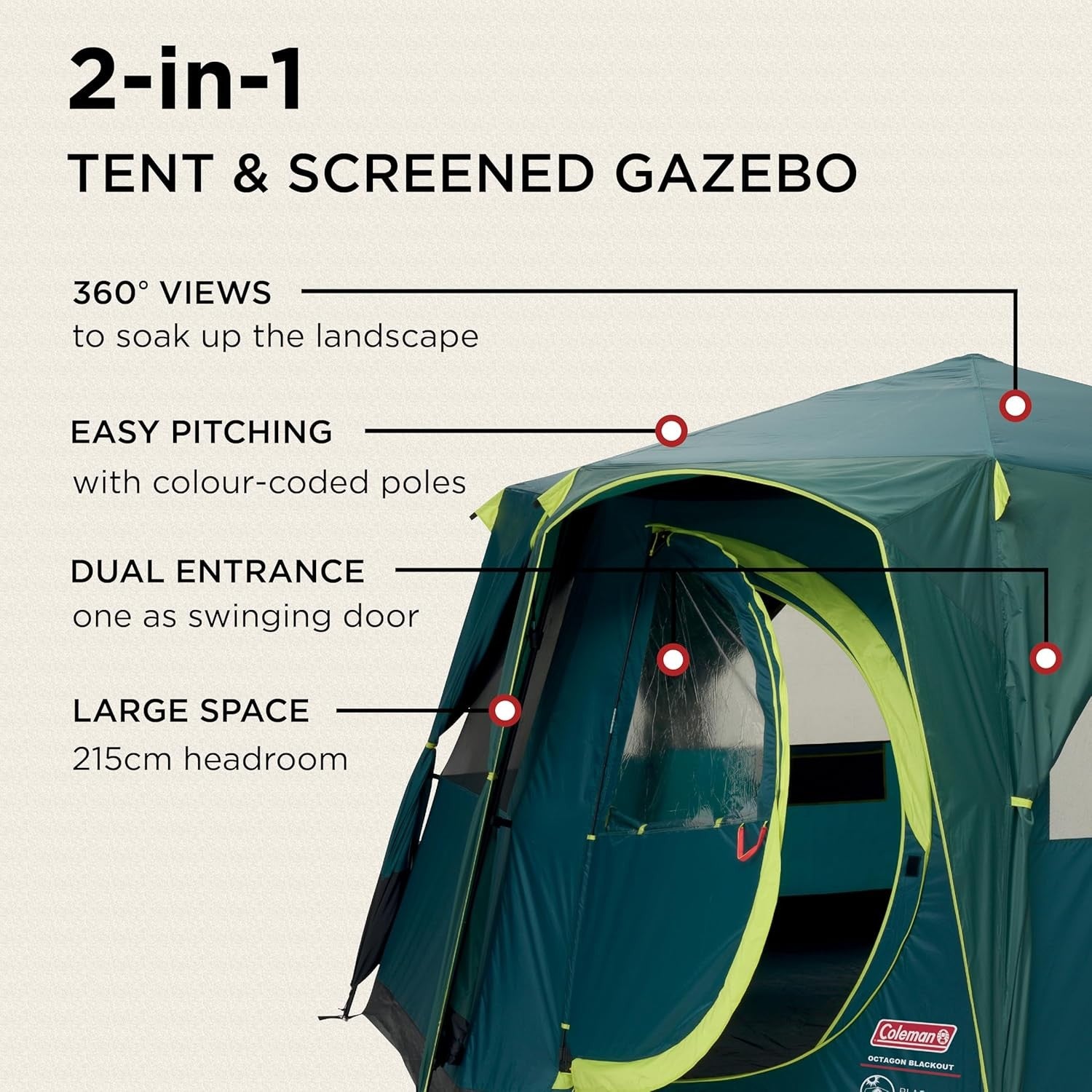 6 Man Festival Dome Tent 360° View Waterproof Groundsheet Steel Frame