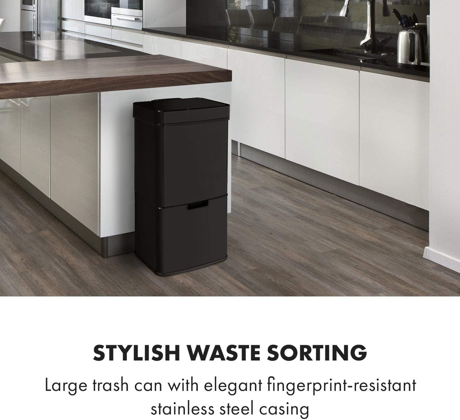 72L Touchless Kitchen Bin | Automatic Sensor Trash Can Black Stainless