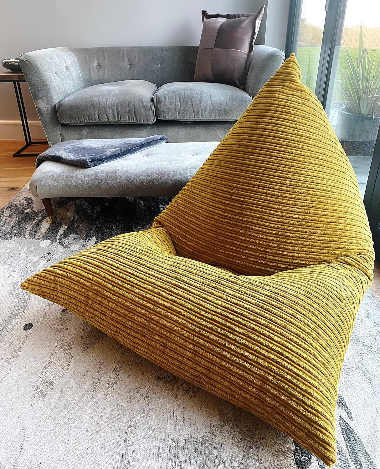 Large Jumbo Cord Bean Bag Chair – Durable Adult Lounge Seat, Mustard Yellow