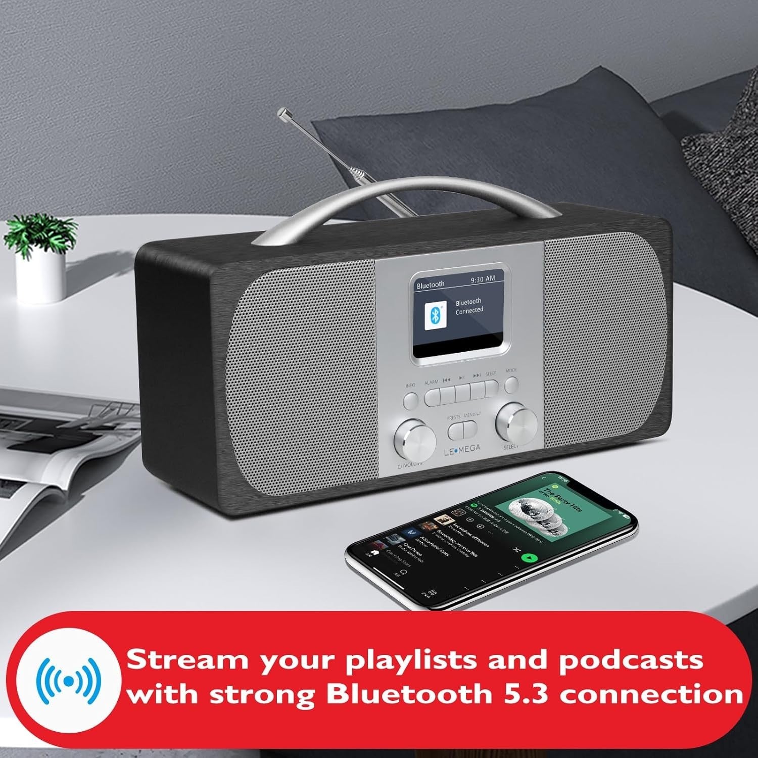 DAB+ FM Digital Radio Alarm Clock Bluetooth Battery